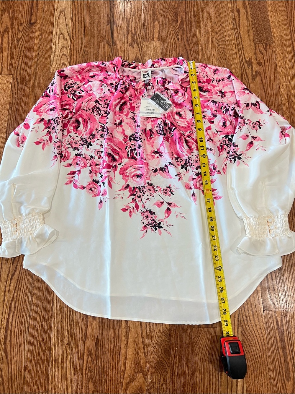 Anne Klein Floral Blouse 1X Pink White Sheer Peasant Top NWT - Picture 11 of 11
